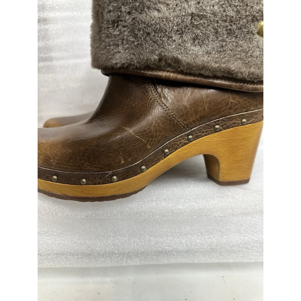 UGG Australia Lynnea Brown Leather Sheepskin‎ Clog Ankle Boots Size 6 - Picture 6 of 10